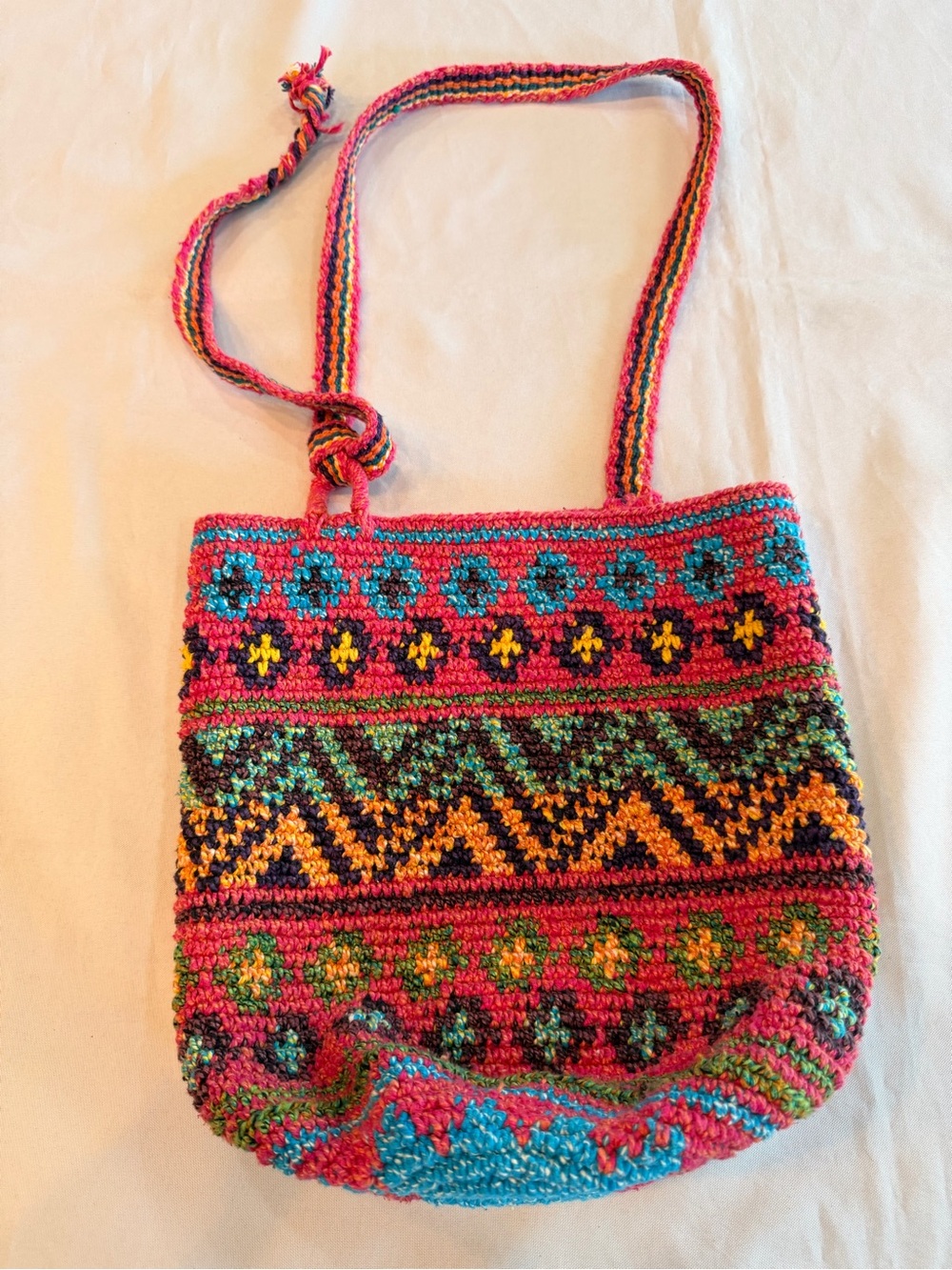 Beautiful Boho Multicolor Crochet Crossbody Bag -with Tassel Strap